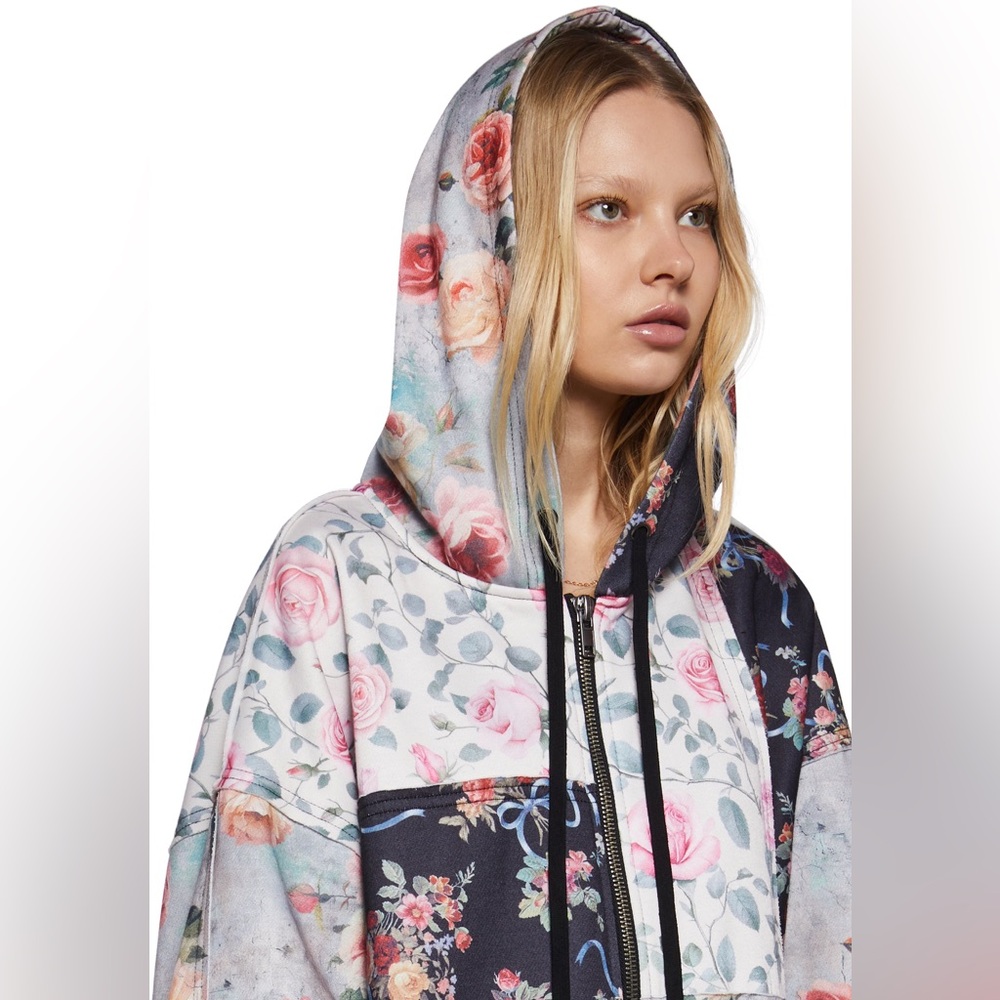 Current Mood Late Riser Floral Patchwork Hoodie S… - image 4